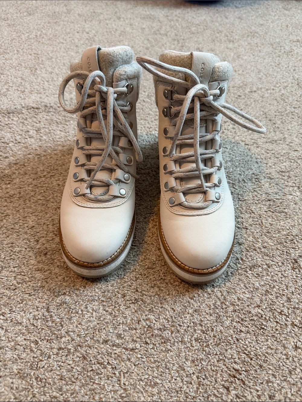 Cole Haan Women's Cream Lace-Up Hiking Boots